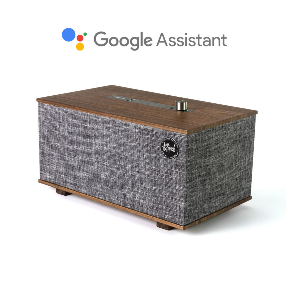 Klipsch The Three with Google Assistant and Google logo walnut